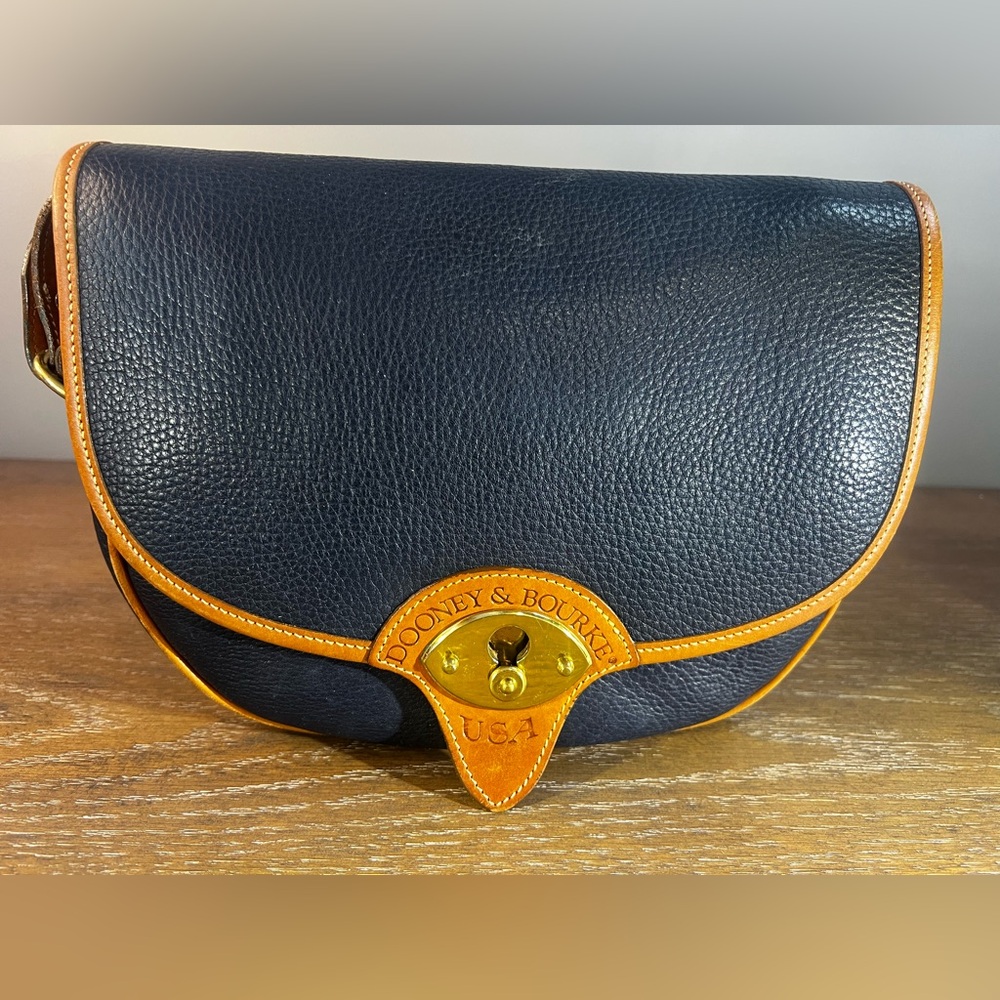 Dooney & Bourke Vintage Black AWL Large Calvary Trooper Saddle Bag/Crossbody